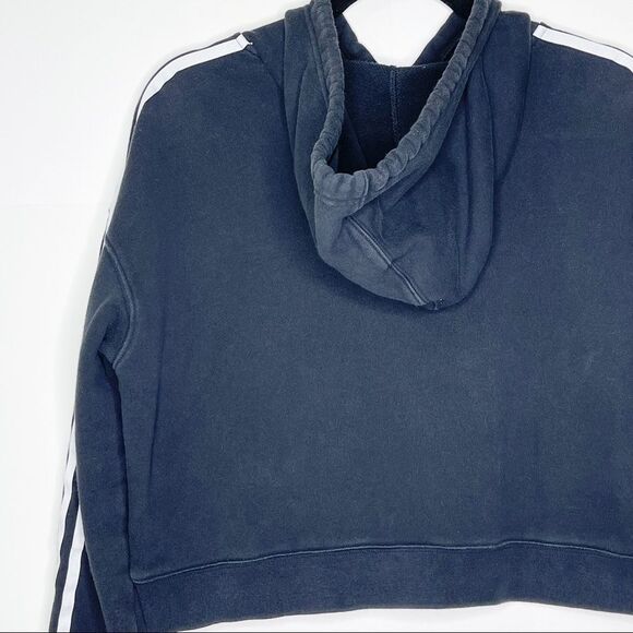 Adidas Black With White Three Stripes Logo Cropped Hooded Sweatshirt Size Small - Picture 7 of 12